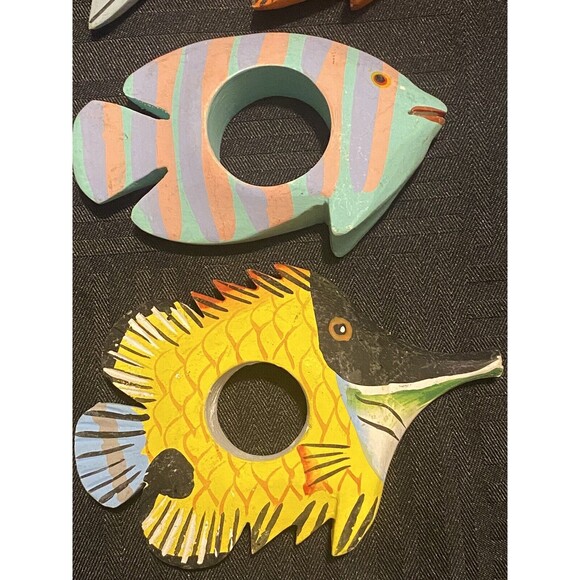 Tropical fish Wooden hand painted napkin holders set of 10 - Picture 3 of 6